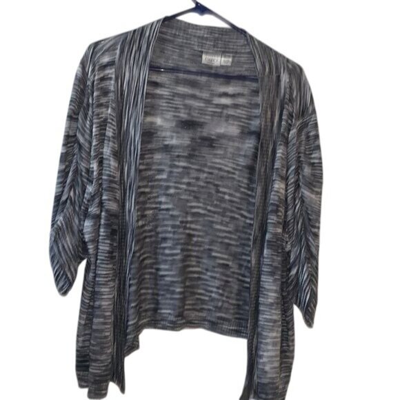 Cato Woman Open Front Cardigan 22/24W Gray/Black Striped 60% Cotton 40% Rayon - Picture 1 of 6